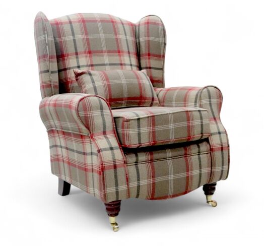Sherlock Wingback Fireside High Back Armchair Balmoral Rosso Check P&S