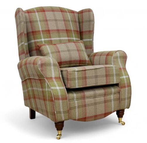 Sherlock Wingback Fireside High Back Armchair Balmoral Rust Check P&S