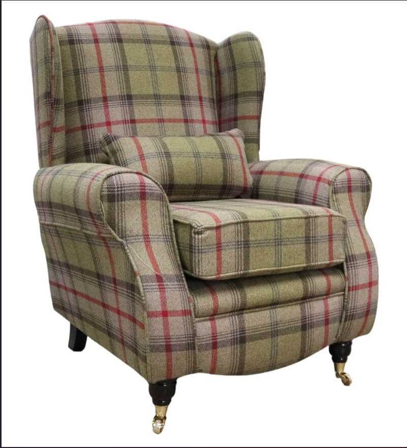 Sherlock Wingback Fireside High Back Armchair Balmoral Hunter Check P&S