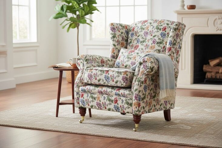 SPECIAL OFFER Wing Chair Fireside High Back Armchair Floribunda Gardens Natural