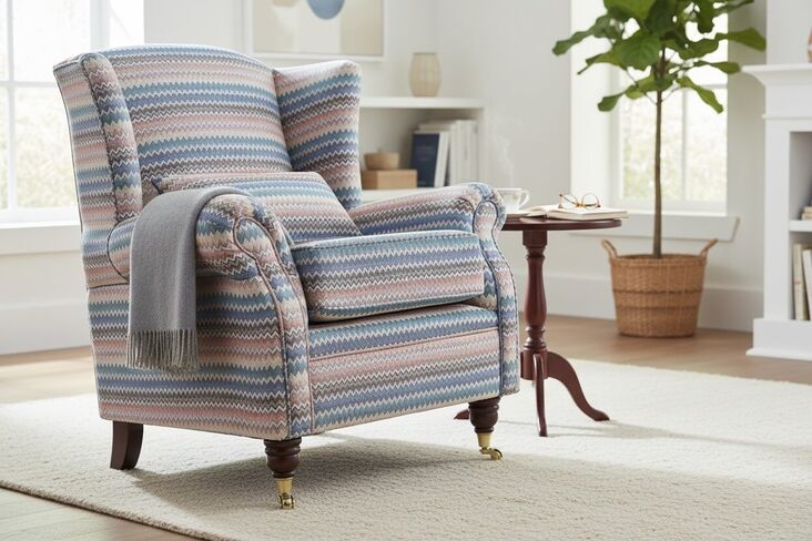 SPECIAL OFFER Wing Chair Fireside High Back Armchair Lisbon Chevron Multi Fabric
