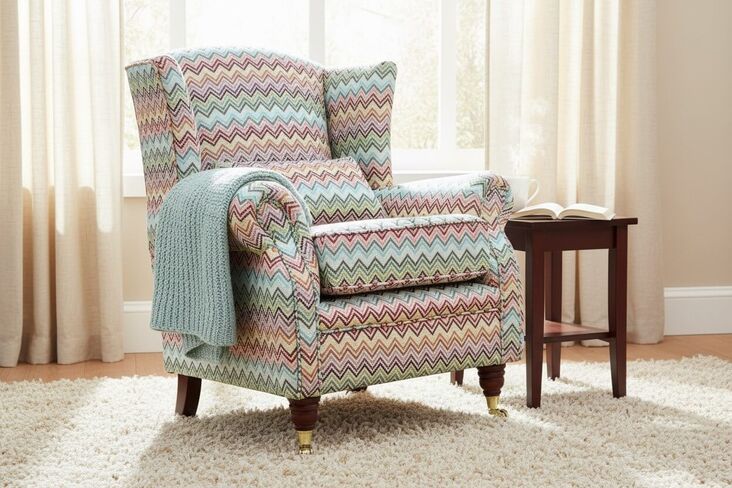 SPECIAL OFFER Wing Chair Fireside High Back Armchair Valencia Chevron Multi Fabric