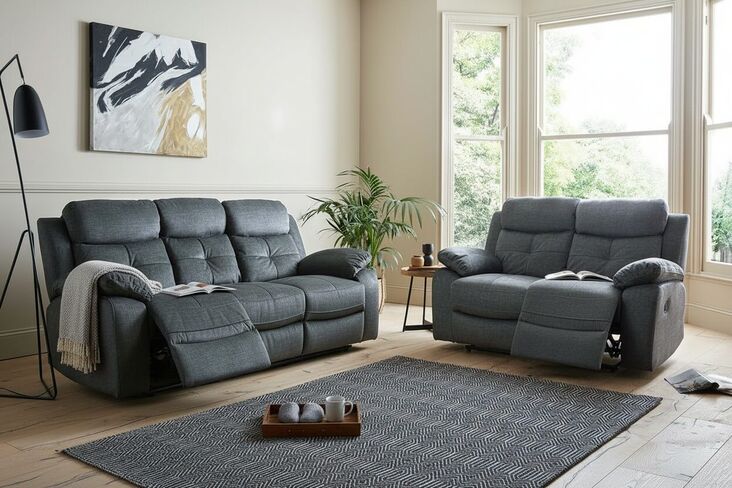 Toronto 3+2 Seater Reclining Sofa Suite Dark Grey Fabric