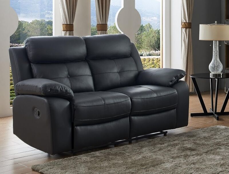 Product photograph of Toronto Reclining 2 Seater Sofa Black Leather from Designer Sofas 4U