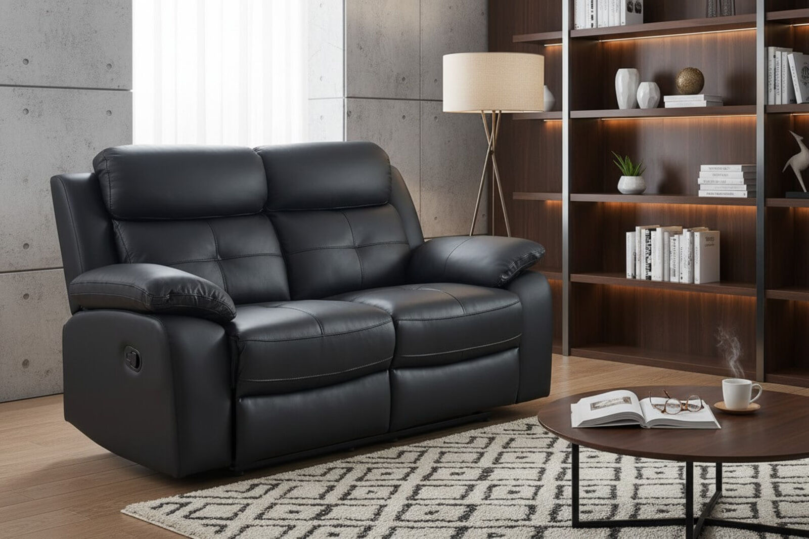 Toronto Reclining 2 Seater Sofa Black Leather