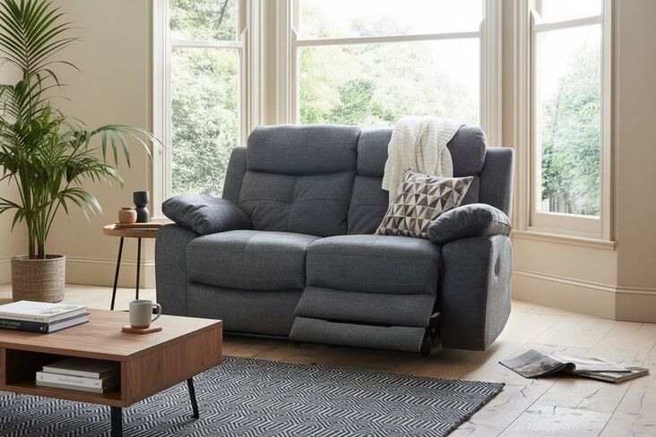 Toronto Reclining 2 Seater Sofa Dark Grey Fabric