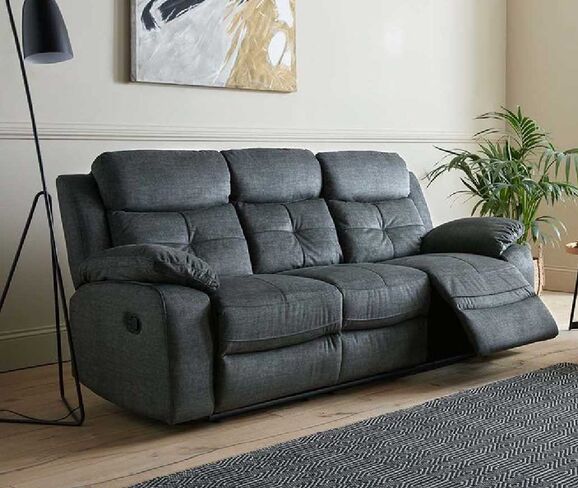 Toronto Reclining 3 Seater Sofa Dark Grey Fabric