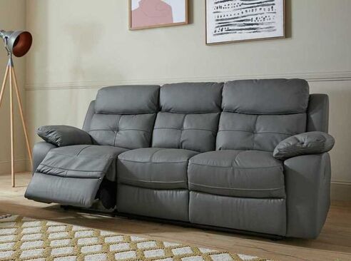 Toronto Reclining 3 Seater Grey Leather Sofa