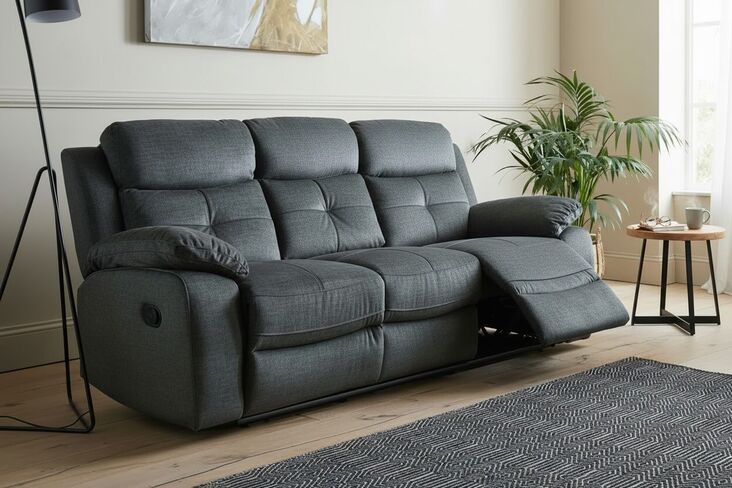 Toronto Reclining 3 Seater Sofa Dark Grey Fabric
