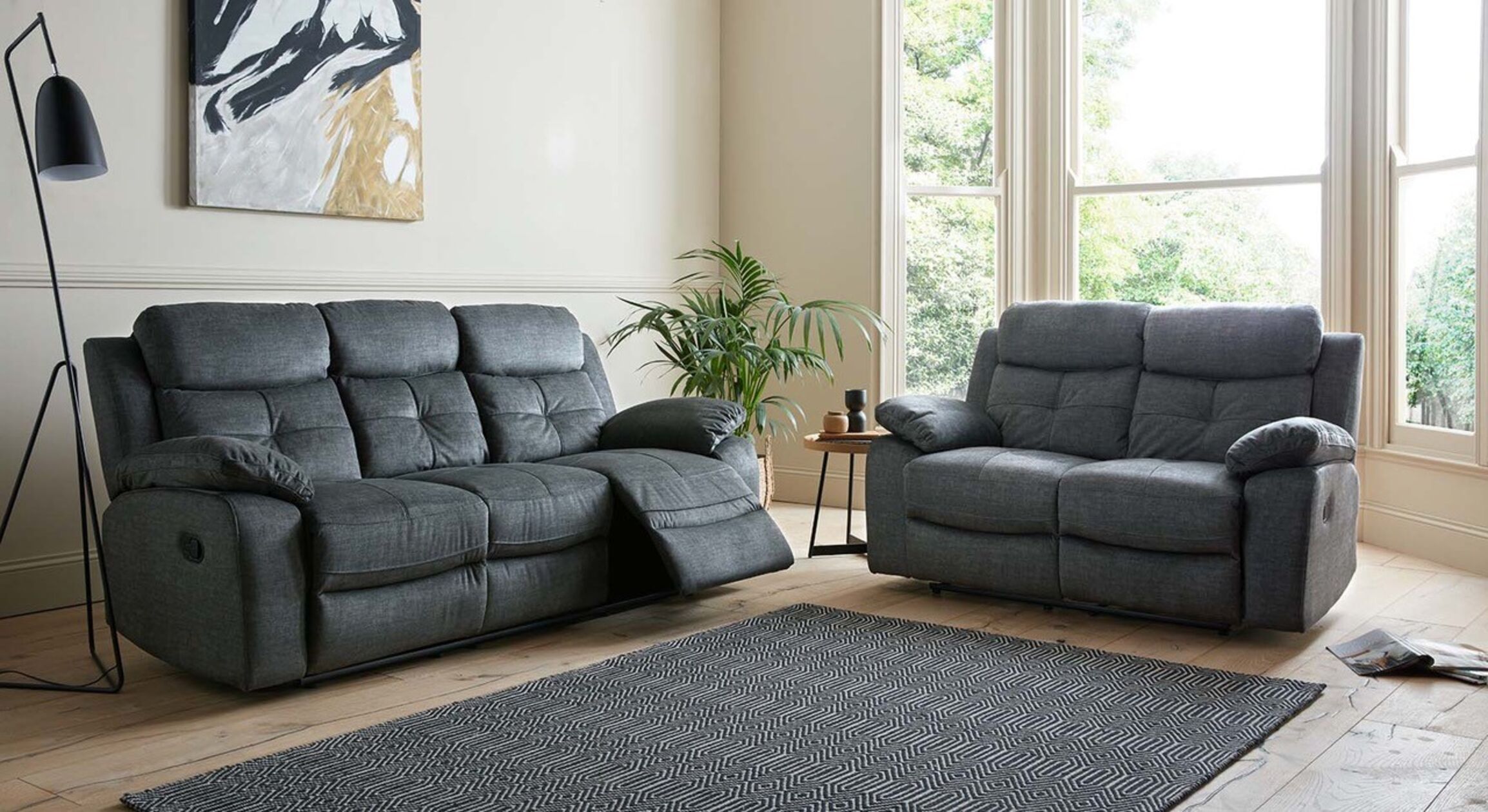 Toronto 3+2 Seater Reclining Sofa Suite Dark Grey Fabric | Designer Sofas4u