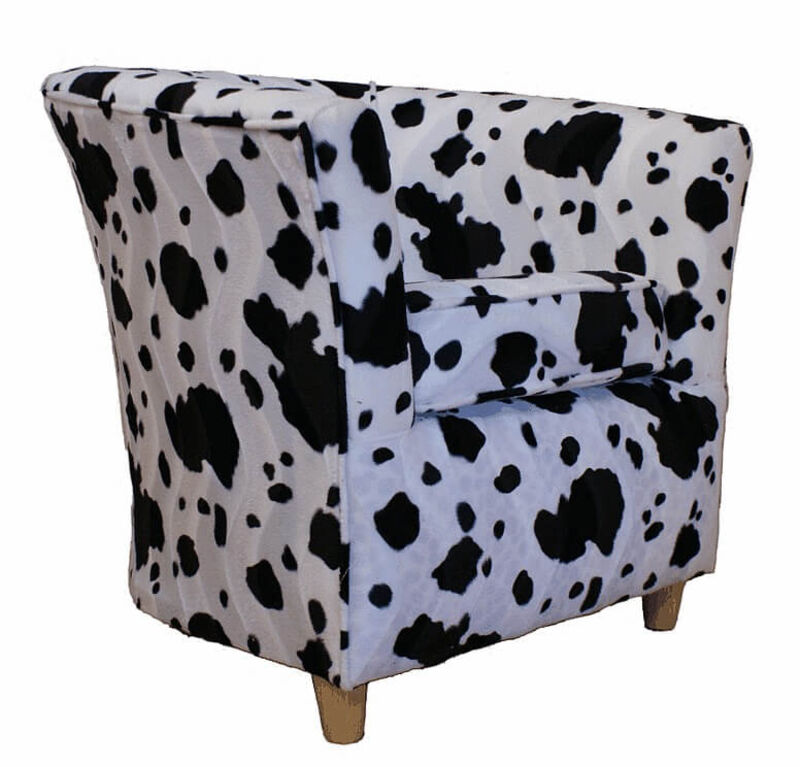Product photograph of Tub Chair Fabric Bucket Animal Print Chair Black Cow from Designer Sofas 4U