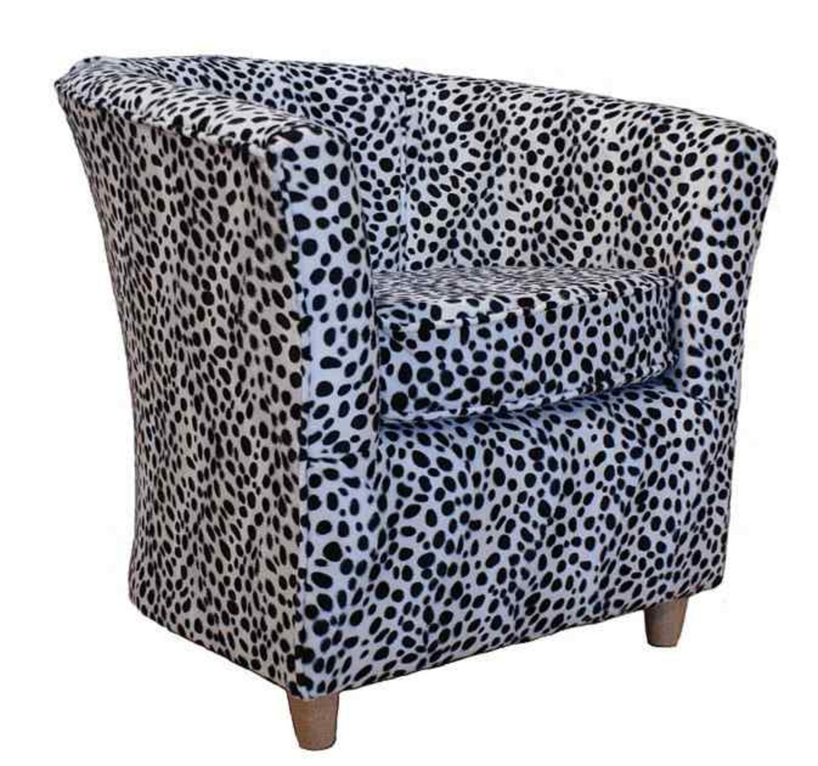 Product photograph of Tub Chair Fabric Bucket Animal Print Chair Dalmation from Designer Sofas 4U
