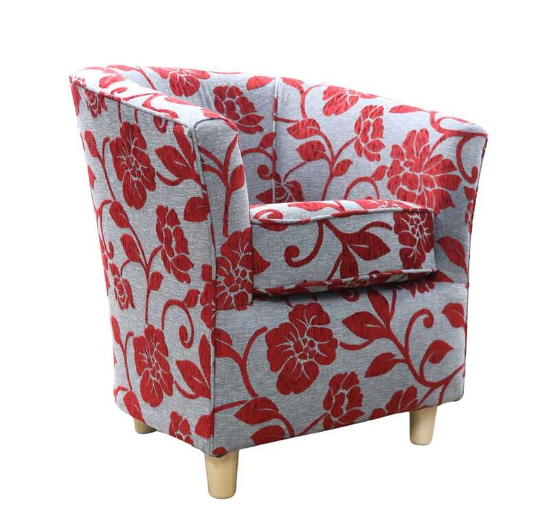 Product photograph of Tub Chair Meghan Cranberry Floral Fabric from Designer Sofas 4U