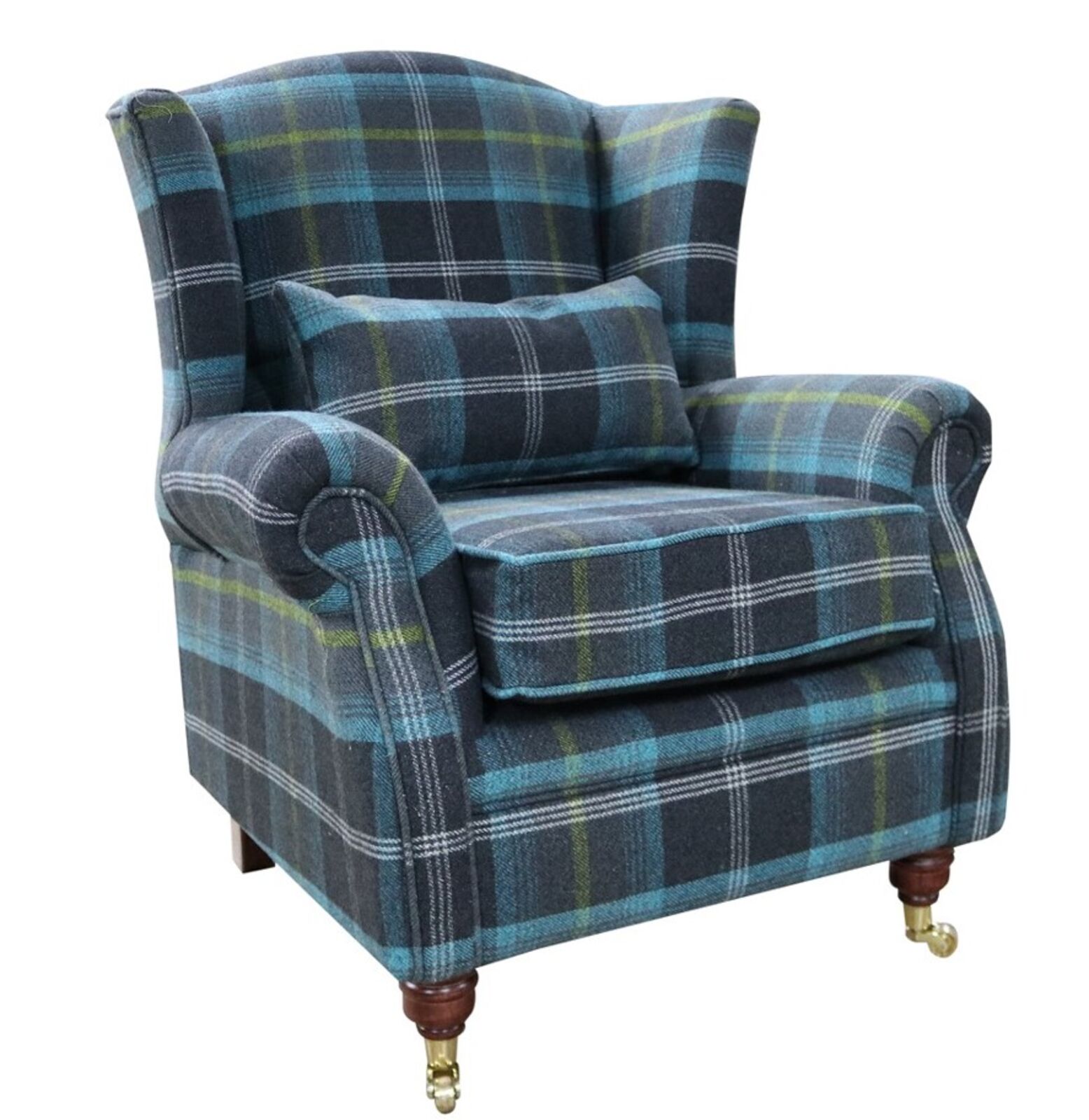 Product photograph of Wing Chair Fireside High Back Armchair Balmoral Azure Blue Check Fabric P Amp S from Designer Sofas 4U