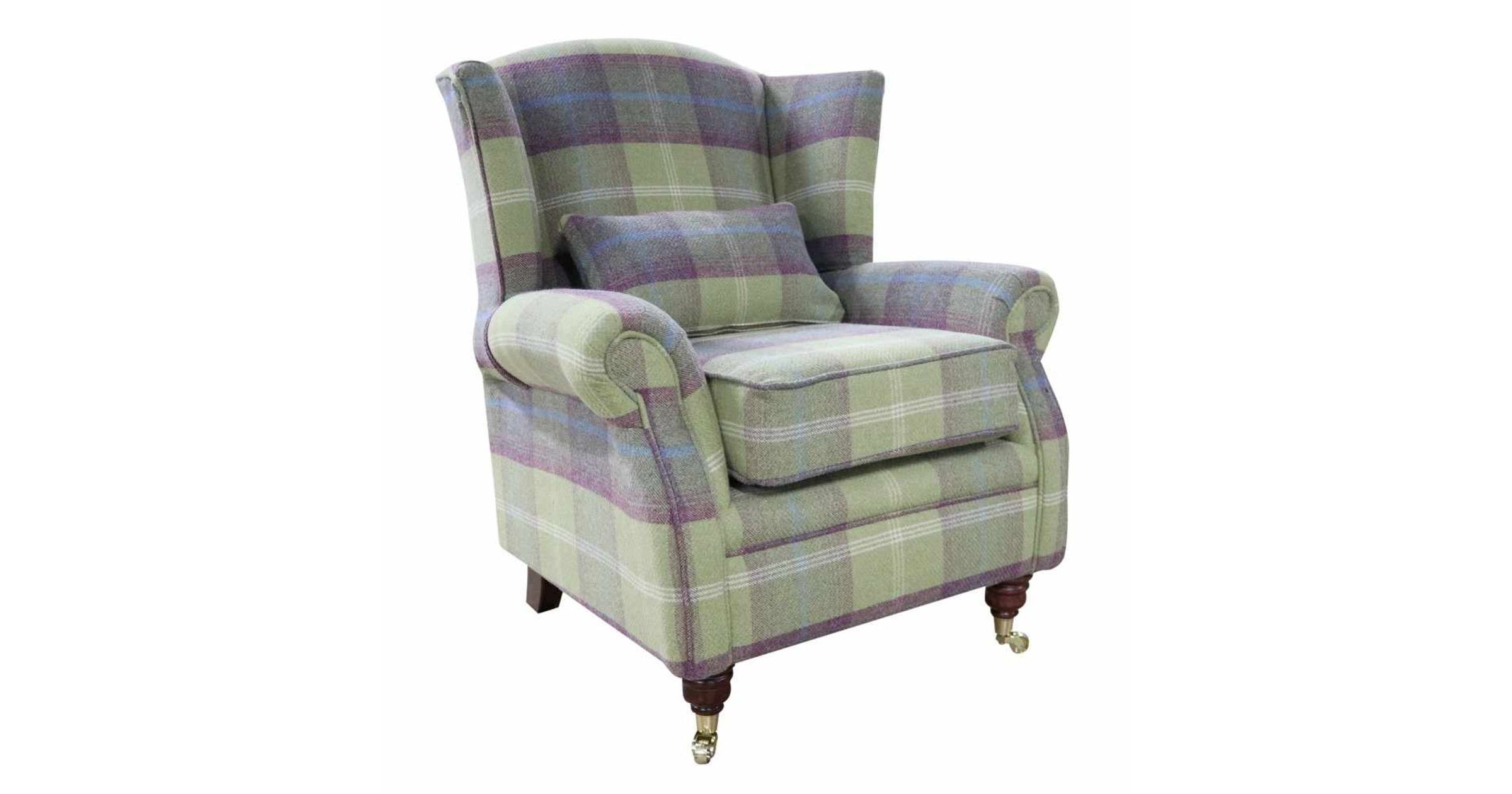Balmoral Pistachio Check High Back Wing Chair Armchairs