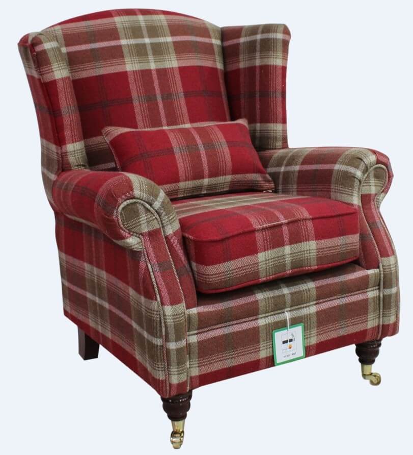 Balmoral Red Check High Back Wing Chair Armchairs