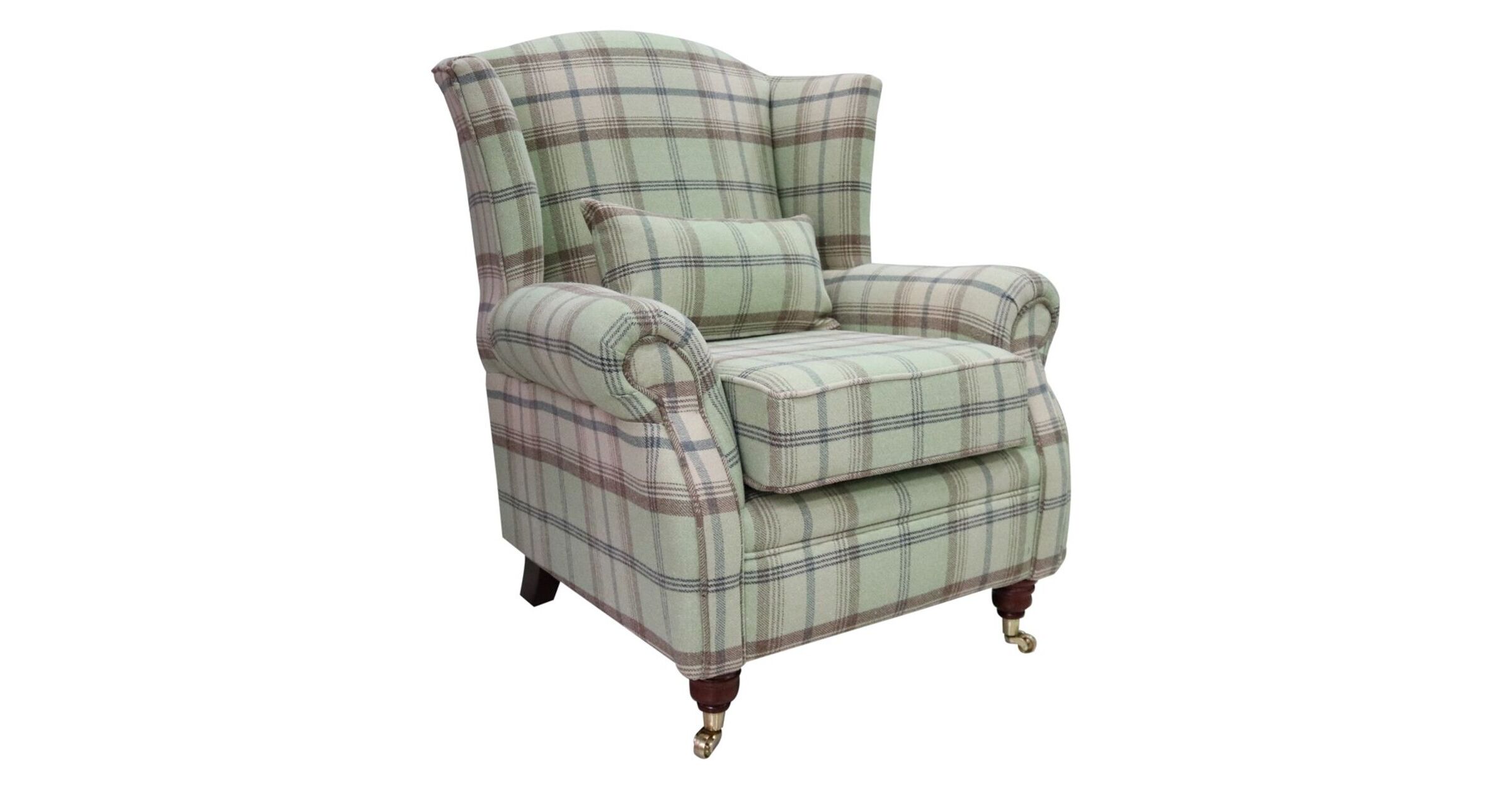 Balmoral Sage Green Check High Back Wing Chair Armchairs