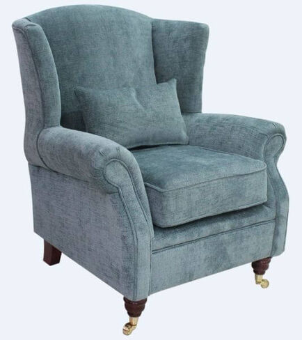 Wing Chair Fireside High Back Armchair Chelsea Sky Fabric
