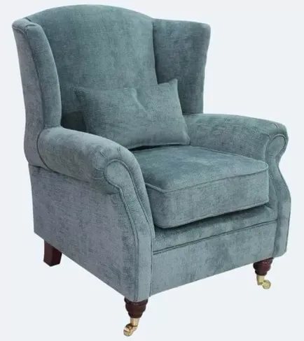 Wing Chair Fireside High Back Armchair Chelsea Sky Fabric