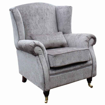Wing Chair Fireside Armchair Perla Illusions Grey Velvet Fabric