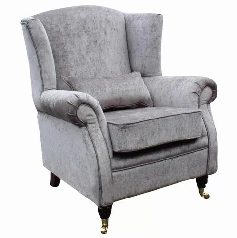 Wing Chair Fireside High Back Armchair Belvedere Pewter Grey Fabric