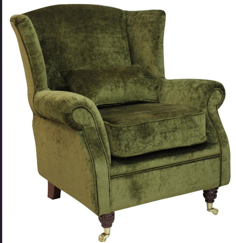 Product photograph of Wing Chair Fireside High Back Armchair Velluto Moss Green Fabric from Designer Sofas 4U