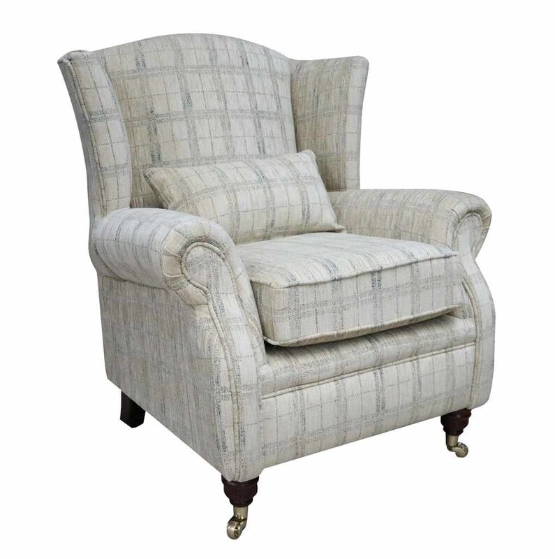 Product photograph of Wing Chair Fireside High Back Armchair Brunswick Plaid Oyster from Designer Sofas 4U