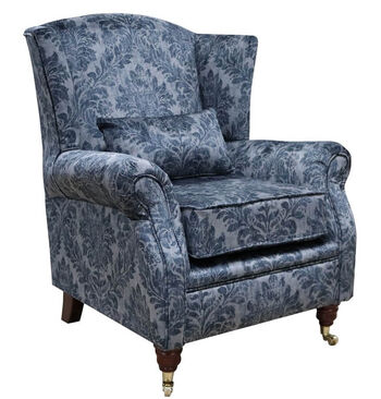 Wing Chair Fireside Chaucer Cyan Blue Velvet Fabric