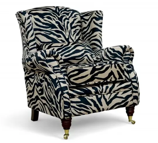 Wing Chair Fireside High Back Armchair Animal Print Antelope Gold