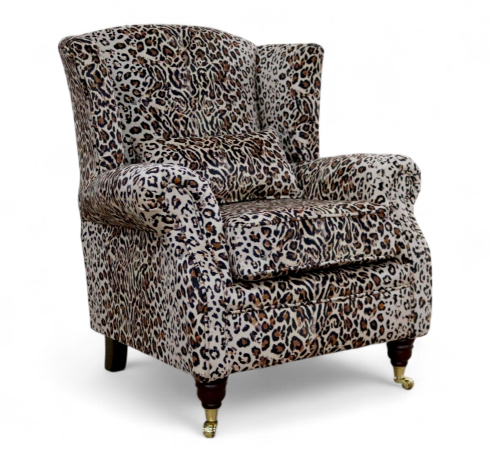 Wing Chair Fireside High Back Armchair Animal Print Brown Leopard