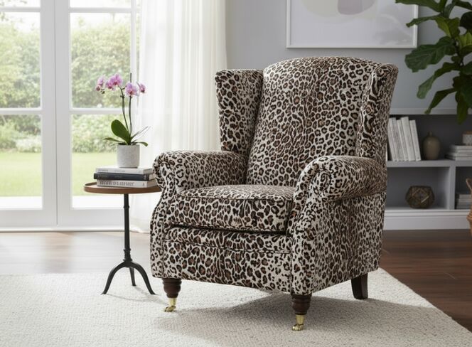 Wing Chair Fireside High Back Armchair Animal Print Brown Leopard