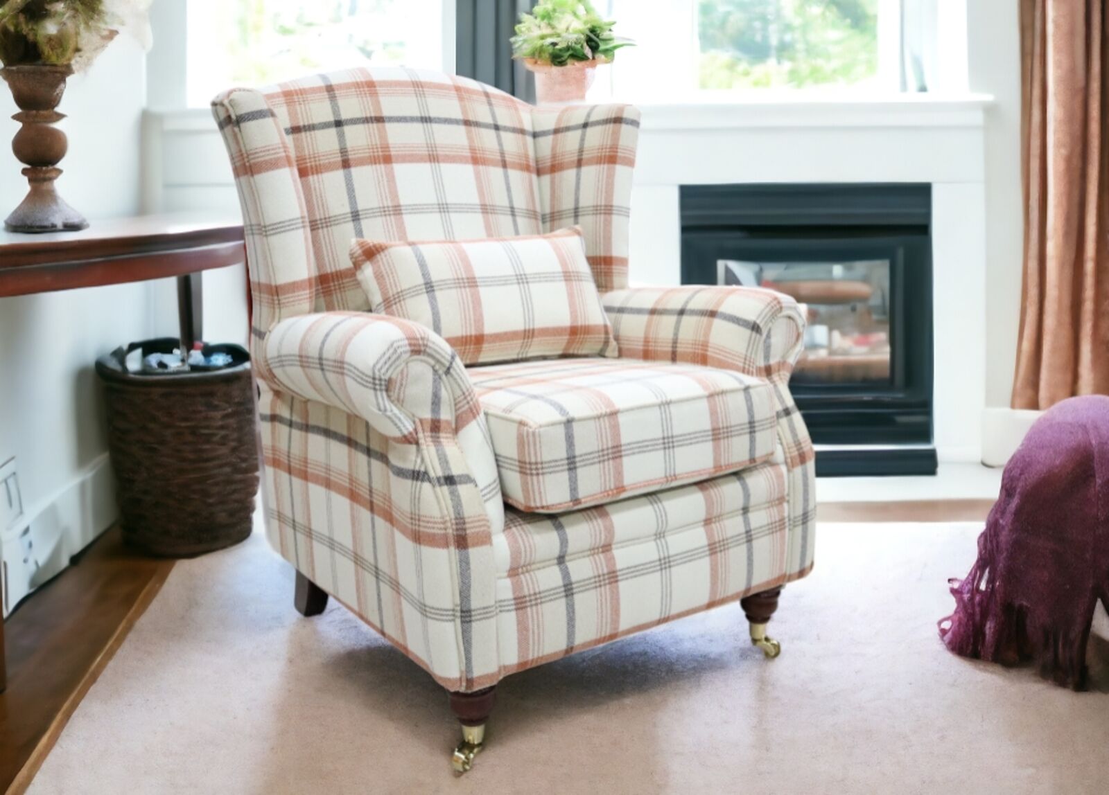 Product photograph of Wing Chair Fireside High Back Armchair Balmoral Autumn Check Fabric P Amp S from Designer Sofas 4U
