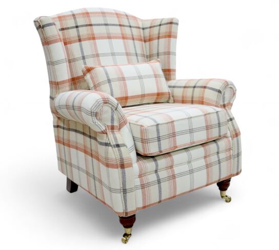 Wing Chair Fireside High Back Armchair Balmoral Autumn Check Fabric P&S