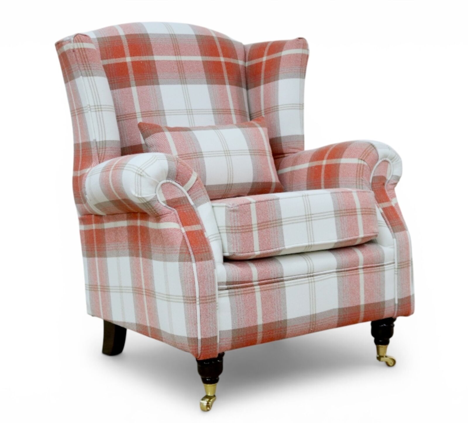 Wing Chair Fireside High Back Armchair Balmoral Burnt Orange Check Fabric P&S