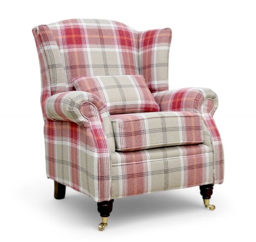 Wing Chair Fireside High Back Armchair Balmoral Cardinal Check Fabric P&S