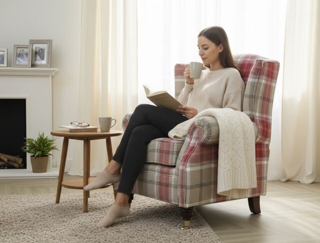 Wing Chair Fireside High Back Armchair Balmoral Cardinal Check Fabric P&S