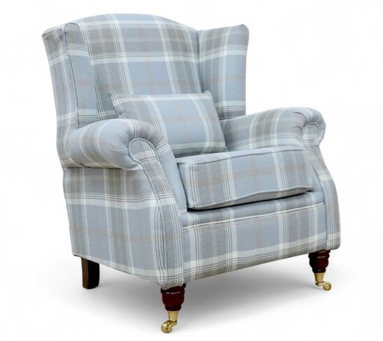 Wing Chair Fireside High Back Armchair Balmoral Cloud Check Fabric P&S
