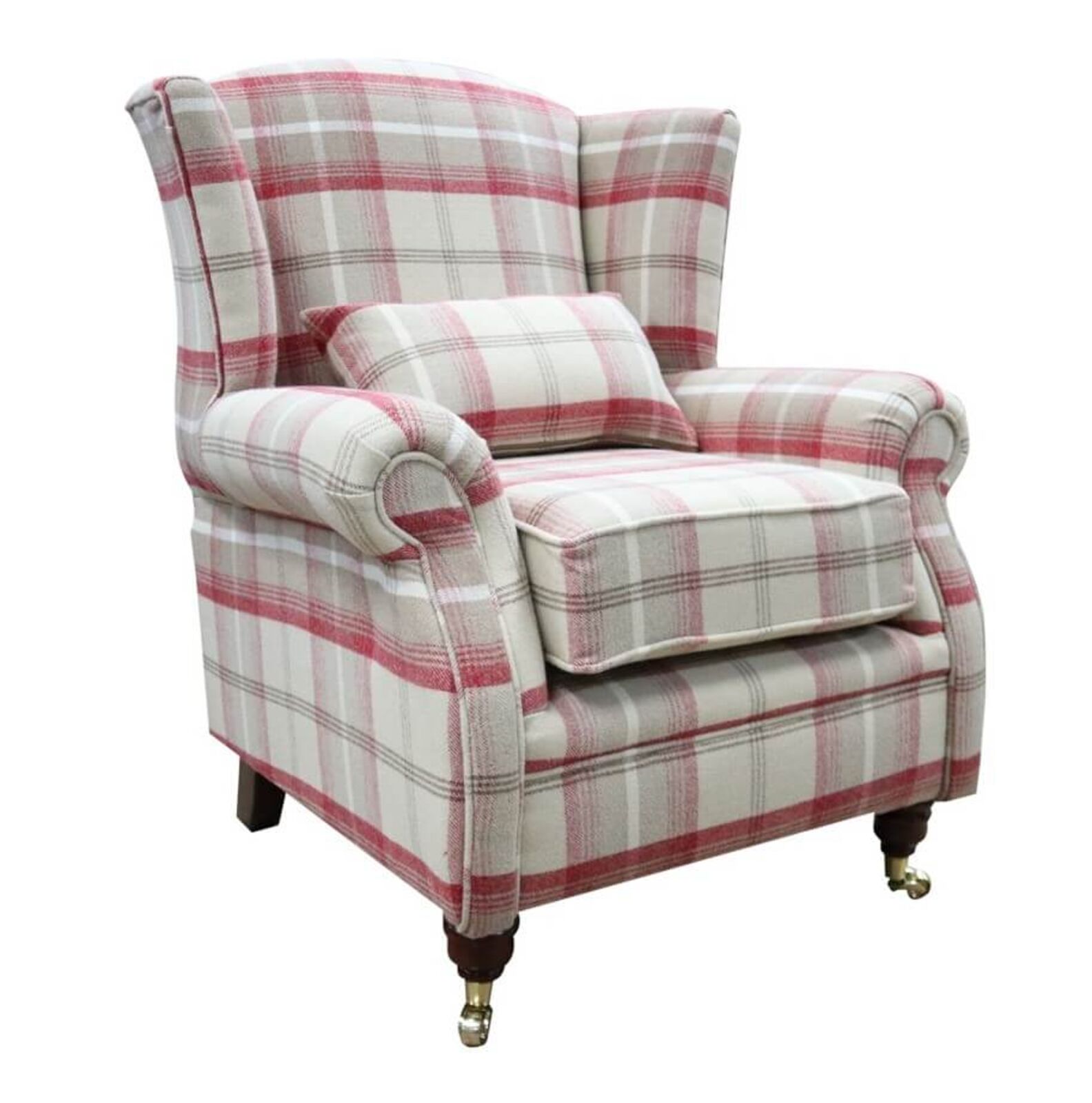 Product photograph of Wing Chair Fireside High Back Armchair Balmoral Cranberry Check Fabric P Amp S from Designer Sofas 4U