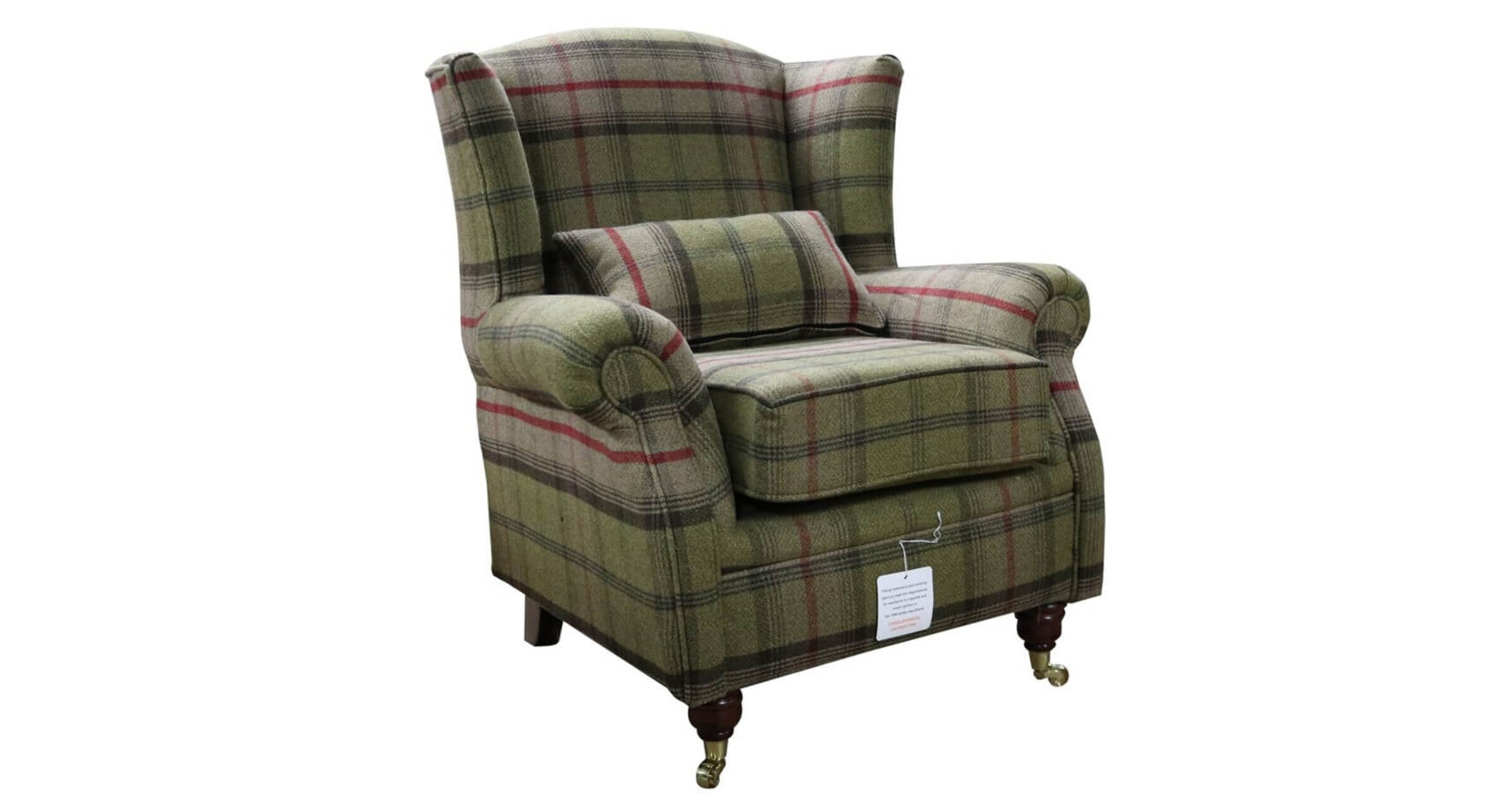 Balmoral Hunter Check High Back Wing Chair Armchairs