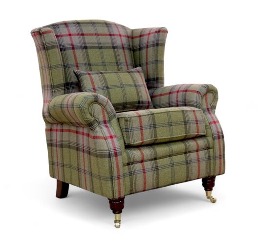 Wing Chair Fireside High Back Armchair Balmoral Hunter Check Fabric P&S