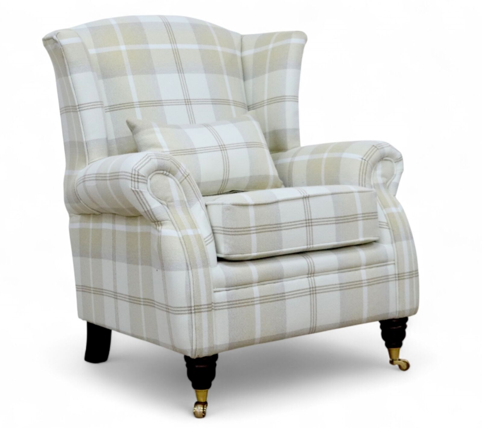Wing Chair Fireside High Back Armchair Balmoral Natural Check Fabric P&S