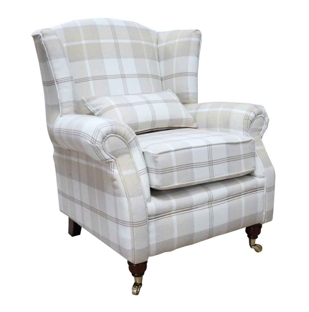wing chair fireside high back armchair balmoral natural check fabric ps