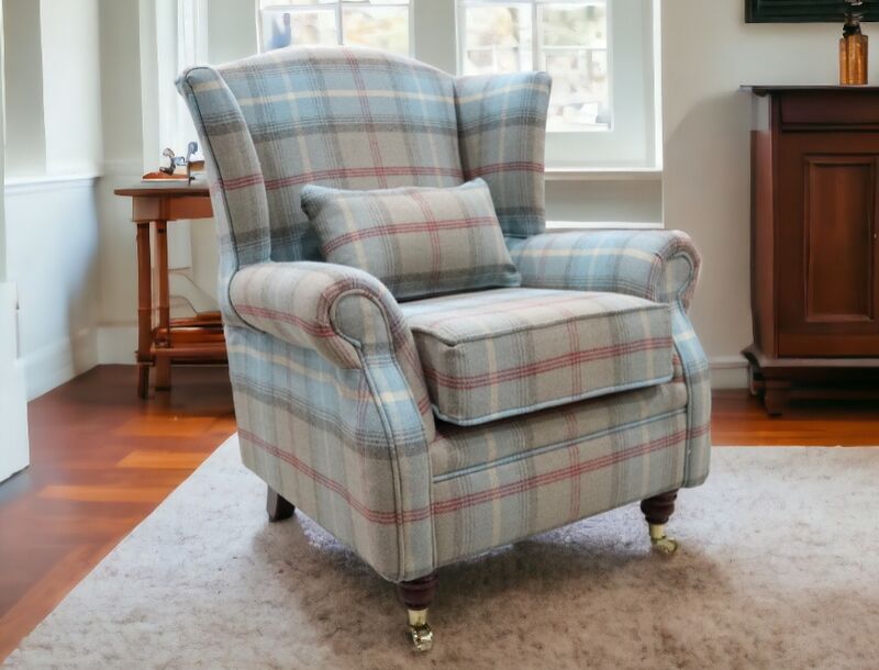 Product photograph of Wing Chair Fireside High Back Armchair Balmoral Ocean Check Amp Hellip from Designer Sofas 4U