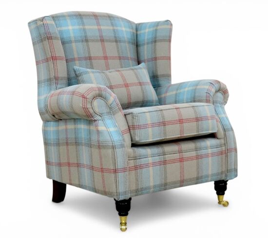 Wing Chair Fireside High Back Armchair Balmoral Ocean Check Fabric P&S