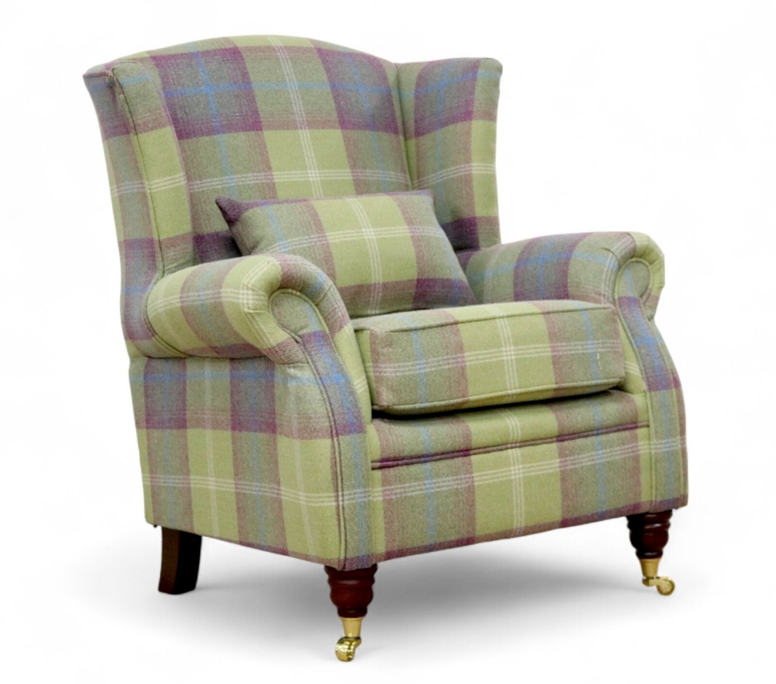 Wing Chair Fireside High Back Armchair Balmoral Pistachio Check Fabric P&S