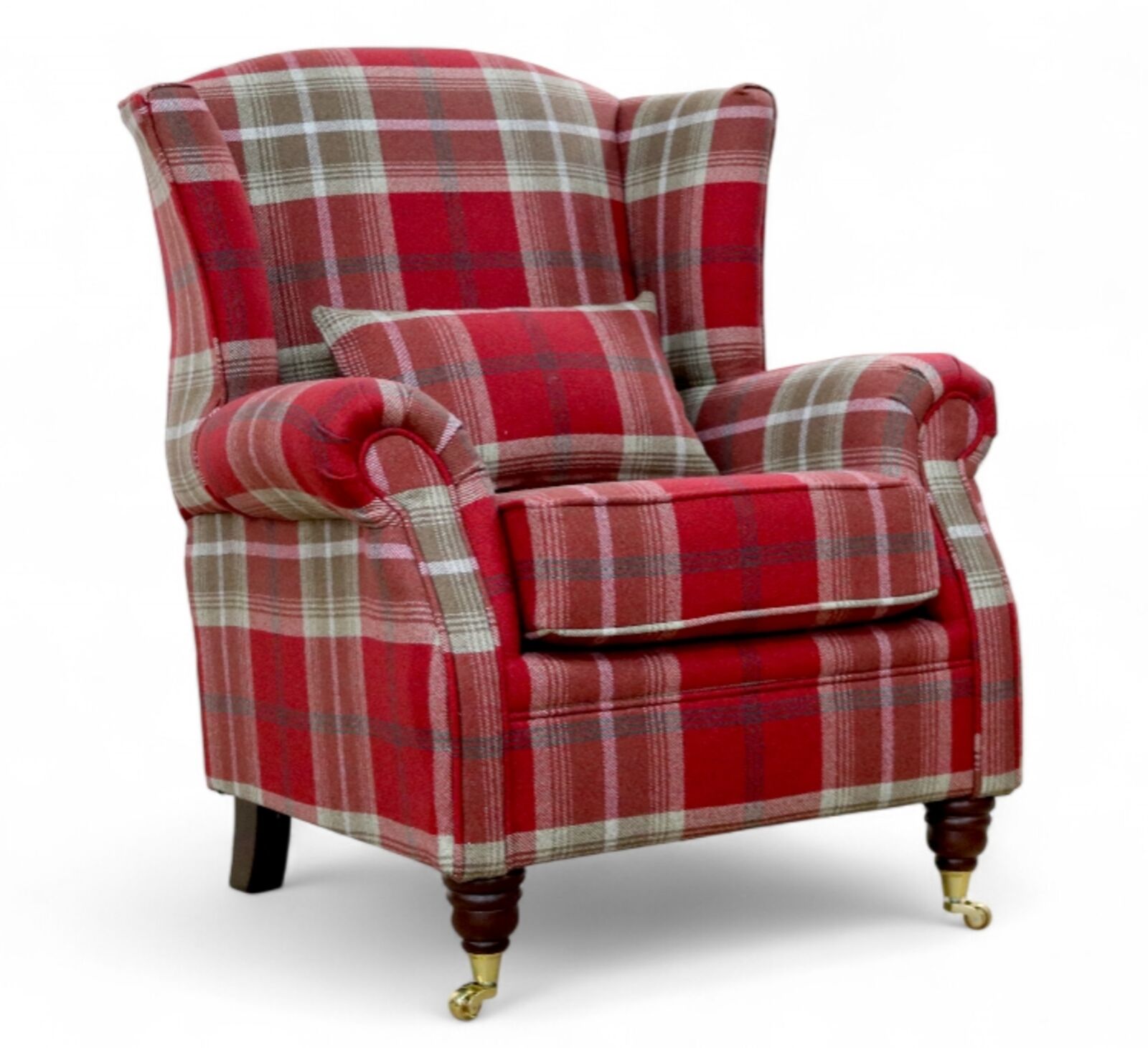 Wing Chair Fireside High Back Armchair Balmoral Red Check Fabric P&S