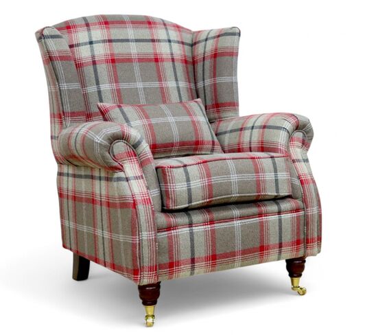 Wing Chair Fireside High Back Armchair Balmoral Rosso Check Fabric P&S