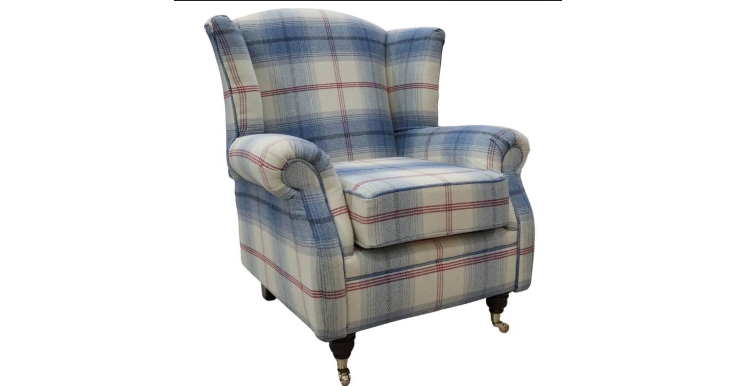 Balmoral Royal Blue Check High Back Wing Chair Armchairs