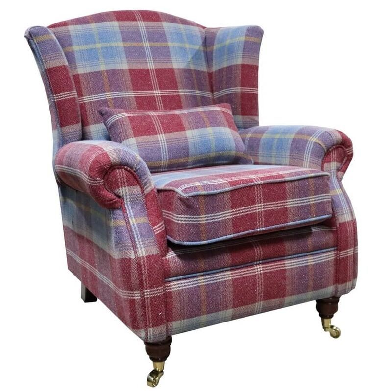Product photograph of Wing Chair Fireside High Back Armchair Balmoral Ruby Check Amp Hellip from Designer Sofas 4U