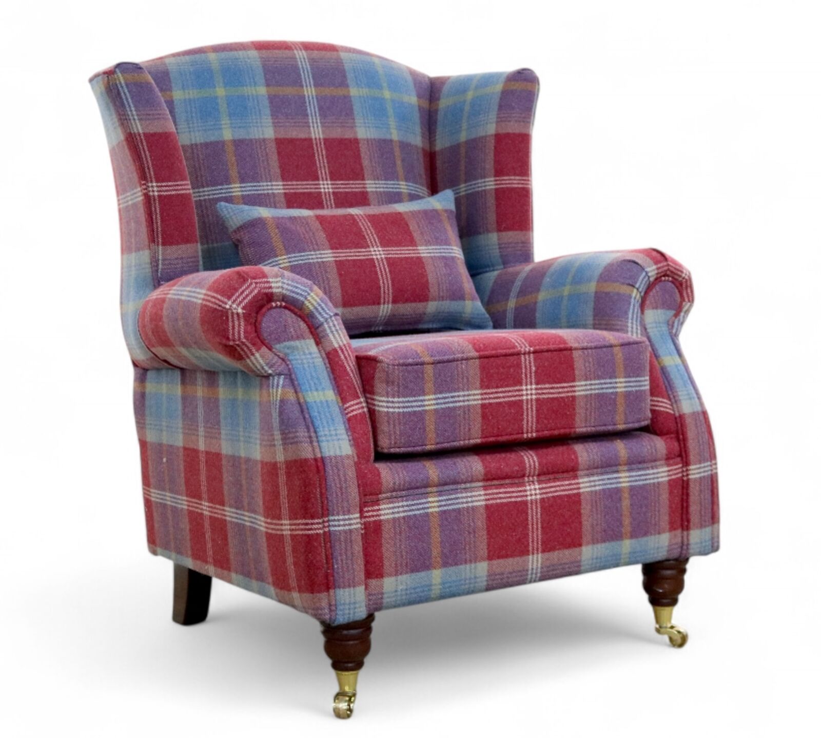 Wing Chair Fireside High Back Armchair Balmoral Ruby Check Fabric P&S